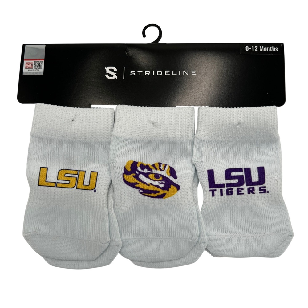 Strideline LSU Tigers Baby Socks 3‎ Pack White Infant 0-12 Months NCAA